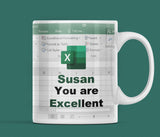 Personalised Funny Excel-lent Work Mug, Excel Joke Work Mug, Secret Santa