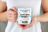 Personalised Blue 80th Birthday Mug, 80th Birthday Gift