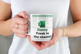 Personalised Funny Freak in the Sheets Work Mug, Excel Joke Mug, Secret Santa