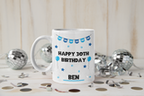 Personalised Blue 30th Birthday Mug, 30th Birthday Gift