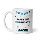 Personalised Blue 21st Birthday Mug, 21st Birthday Gift