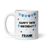 Personalised Blue 70th Birthday Mug, 70th Birthday Gift