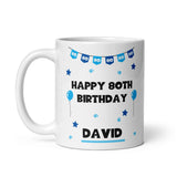 Personalised Blue 80th Birthday Mug, 80th Birthday Gift