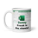 Personalised Funny Freak in the Sheets Work Mug, Excel Joke Mug, Secret Santa