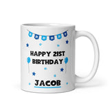 Personalised Blue 21st Birthday Mug, 21st Birthday Gift