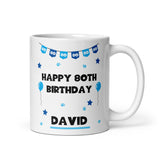 Personalised Blue 80th Birthday Mug, 80th Birthday Gift