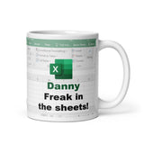 Personalised Funny Freak in the Sheets Work Mug, Excel Joke Mug, Secret Santa